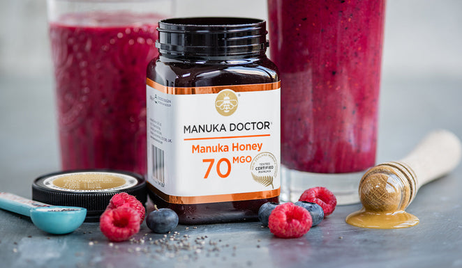Manuka Honey Smoothie with Chia, Raspberry, Blueberry